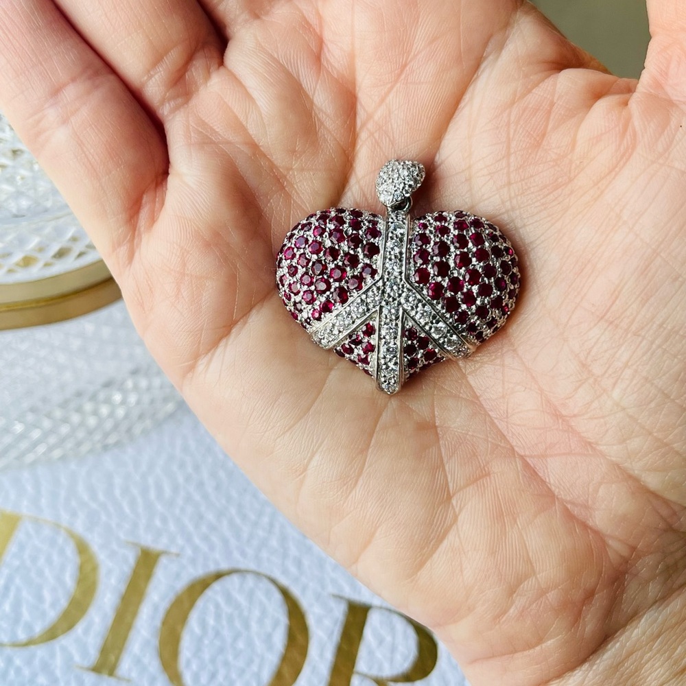 Valentine’s Day!REAL PAVE RUBY AND DIAMOND 18k Gold HEART PENDANT by Nancy Davis